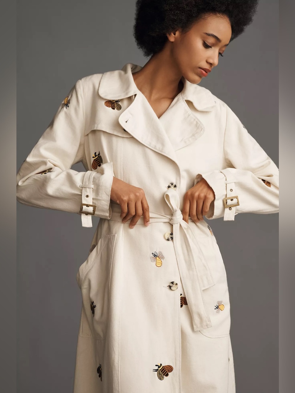 Anthropologie Maeve Embroidered Trench Coat Size Xs